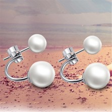 Renjie Shop C 1 Çift Bayan Şık Çift Inci Gümüş Küpe Küpe Moda Takı (Yurt Dışından)