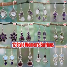 Renjie Shop C No.1 Boyutu Kadınlar Için Düğün Gelin Takı Hediye Vintage Gümüş Küpe Göktaşı Ametist Peridot Inci Asılı Küpe (Yurt Dışından)