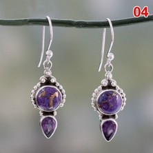 Renjie Shop C No.1 Boyutu Kadınlar Için Düğün Gelin Takı Hediye Vintage Gümüş Küpe Göktaşı Ametist Peridot Inci Asılı Küpe (Yurt Dışından)