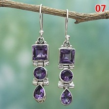 Renjie Shop C No.1 Boyutu Kadınlar Için Düğün Gelin Takı Hediye Vintage Gümüş Küpe Göktaşı Ametist Peridot Inci Asılı Küpe (Yurt Dışından)