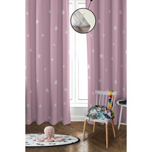 Doruklar Home Collection Dijital Baskı Yıkanabilir Yıldız Desenli 2 Kanat Bebek ve Çocuk Odası Fon Perdesi