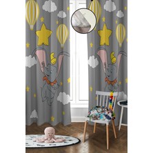 Doruklar Home Collection Dijital Baskı Yıkanabilir Fil Desenli 2 Kanat Bebek ve Çocuk Odası Fon Perdesi