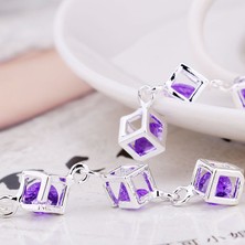 Renjie Shop C Beyaz Stil 925 Gümüş Mor Taş Kare Kutu Uzun Sarkan Küpe Takı (Yurt Dışından)