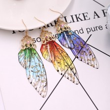 Renjie Shop C Altın Mor El Yapımı Peri Simülasyon Kanat Küpe Böcek Kelebek Kanatı Düşen Küpe Folyo Taşlı Küpe Romantik Gelin Takıları (Yurt Dışından)
