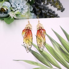 Renjie Shop C Altın Mor El Yapımı Peri Simülasyon Kanat Küpe Böcek Kelebek Kanatı Düşen Küpe Folyo Taşlı Küpe Romantik Gelin Takıları (Yurt Dışından)