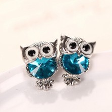 Renjie Shop C Siyah Stil 2017 Güzel Kristal Baykuş Küpe Kadın Gümüş Takı 7 Renk (Yurt Dışından)