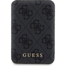 Guess Lisanslı Powerbank Pu Deri 4g Desenli Metal Yazı Logolu 5000MAH 15W Siyah