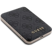 Guess Lisanslı Powerbank Pu Deri 4g Desenli Metal Yazı Logolu 5000MAH 15W Siyah