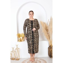 Lady Leopar Desen Battal Beden Elbise Boydan Düğmeli