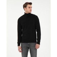 Pierre Cardin Erkek Siyah Slim Fit Balıkçı Yaka Yün Karışımlı Triko Kazak 50296445-VR046
