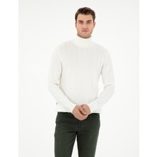 Pierre Cardin Erkek Ekru Slim Fit Balıkçı Yaka Yün Karışımlı Triko Kazak 50296445-VR019