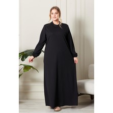 FERACE Kadın Büyük Beden Hakim Yaka Fitilli Elbise