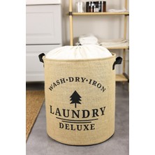 Prendi Home Laundry Deluxe Baskılı Fileli Jüt Katlanabilir Kıyafet Kirli Çamaşır Havlu Sepeti 37 x 40