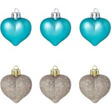 Sole Yıllbaşı Çam Ağacı Süsü Simli ve Mat Kalp Noel Ağacı Süsü 6 Lı  6  cm