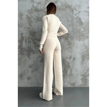 Pamila Butik Yarım Balıkçı Örgü Crop Kazak Pantolon Triko Alt-Üst Takım
