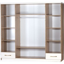 Kums Shop Elmas Beyaz Ahşap Çıtalı 4 Kapaklı Gardırop