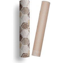 Mutfak Tezgah Arası Kendinden Yapışkanlı Folyo Kaplama Taş Desen Geometrik Kahve 60 cm  x 100 cm
