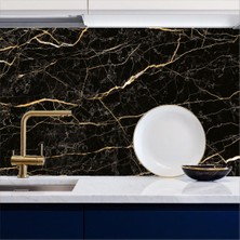 Mutfak Tezgah Arası Kendinden Yapışkanlı Folyo Kaplama Siyah Mermer Desen 60 cm  x 100 cm