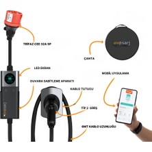 Evoşarj EvoMobil Elektrikli Araç Mobil Taşınabilir Şarj Istasyonu Mobil Uygulama, Ekran, Akım ve Zaman Ayarlı,  22-11-7-3 KW