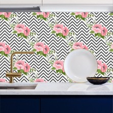 Mutfak Tezgah Arası Kendinden Yapışkanlı Kaplama Folyosu Zigzag Çiçek 60 cm  x 100 cm