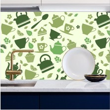 Mutfak Tezgah Arası Kendinden Yapışkanlı Folyo Kaplama Çay Saati Yeşil 60 cm  x 100 cm