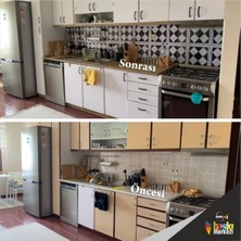 Mutfak Tezgah Arası Folyo Siyah Beyaz Kendinden Yapışkanlı 60 cm  x 100 cm