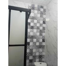Mutfak Tezgah Arası Kendinden Yapışşkanlı Folyo Kaplama Siyah Beyaz Fayans Desen 60 cm  x 100 cm