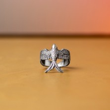 Kırlangıç Kuşu Karartmalı Üç Boyutlu 925 Ayar Gümüş Ayarlanabilir Yüzük