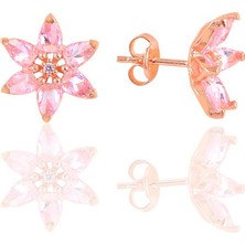 Gümüş Rose  Taşlı Nilüfer Lotus Çiçeği Küpe