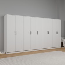 Kardelen Serisi 340  cm  Mat Beyaz 9 Kapılı 14 Raflı Elbise Dolabı - Gardırop Seti