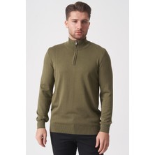 White Stone Brasília 1030 Slim Fit Basic Yarım Fermuarlı Triko A.haki