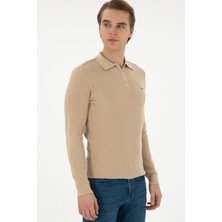 U.S. Polo Assn. Erkek Regular Fit Yarım Fermuarlı Kum Melanj Basic Kazak 50298266-VR085