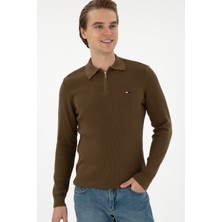 U.S. Polo Assn. Erkek Regular Fit Yarım Fermuarlı Haki Basic Kazak 50298266-VR027