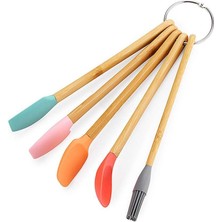 Ramdet Bambu Silikon Pasta Seti 23 cm Mini Ahşap 5 Parça Yapışmaz Pasta Spatula Seti