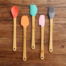 Ramdet Bambu Silikon Pasta Seti 23 cm Mini Ahşap 5 Parça Yapışmaz Pasta Spatula Seti