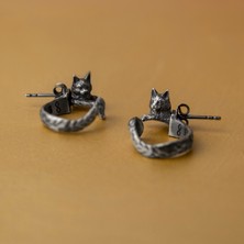 3 Boyutlu Kedi Figürlü 925 Ayar Gümüş Küpe