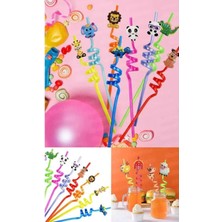 Lagabya 6 Adet Sevimli Emojili Kokteyl Plastik Pipet ve 6 Adet Cam Pipet +1 Temizleme Fırçası