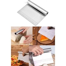 Lagabya Paslanmaz Çelik Ölçülü Cetvelli Hamur Spatulası Kazıyıcı Pasta Sıvama ve Kesici Aparatı Büyük Boy