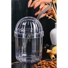 Lagabya 2 Adet -Mika Cam Pipetli Bardak Kapaklı | Kahve ve Sunum Bardağı I Kokteyl Bardak 400ML