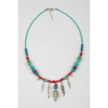 Lila Rosa Yaprak Figürlü Doğal Taşlı Kolye