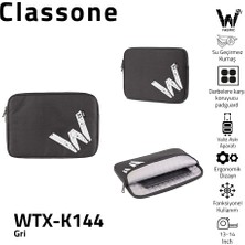 Classone WTX-K144 13, 14 inch WTXpro Serisi Su Geçirmez Kumaş, Macbook,Mac Air,Laptop Kılıfı - Gri