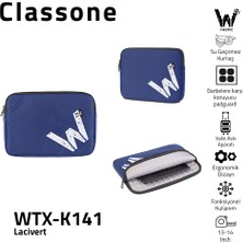 Classone WTX-K141 13, 14 inch WTXpro Serisi Su Geçirmez Kumaş, Macbook,Mac Air,Laptop Kılıfı - Lacivert