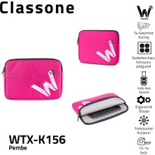 Classone WTX-K156 15.6 ,16 inch WTXpro Serisi Su Geçirmez Kumaş, Macbook,Mac Air,Laptop Kılıfı - Pembe