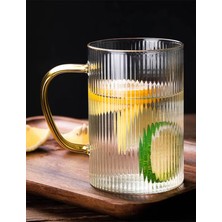 Lagabya Kulplu Isıya Dayanıklı Termisil Cam Kupa Bardak Çizgili Kahve Meşrubat Sunum Bardağı 250ML