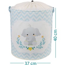 Mavi Fil Baskılı Fileli Oyuncak Çamaşır Kirli Organizer Düzenleyici Sepet 37  x  40