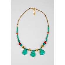 Lila Rosa Otantik Turkuaz Doğal Taşlı Kolye