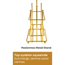 Grimor Life Gold Metal Standlı Ahşap Detaylı Bulaşık Deterjanı Sıvı Sabunluk Mutfak Seti-Sünger