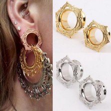 Renjie Shop C Altın Tarzı 14 mm 1 Çift Pirinç Fiş ve Tünel Streç Kalibre Kabile Lotus Çiçeği Çift Tırtıklı Altın Bakır Kulak Genişletici Vücut Takı (Yurt Dışından)