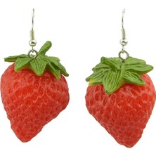 Renjie Shop C Kadınlar Için Gümüş Renk Alaşım Canlı Kırmızı Çilek Düşen Küpe Takı Takı Bijoux Moda (Yurt Dışından)
