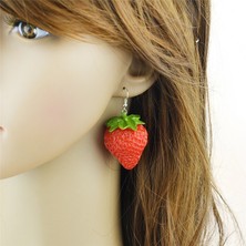 Renjie Shop C Kadınlar Için Gümüş Renk Alaşım Canlı Kırmızı Çilek Düşen Küpe Takı Takı Bijoux Moda (Yurt Dışından)